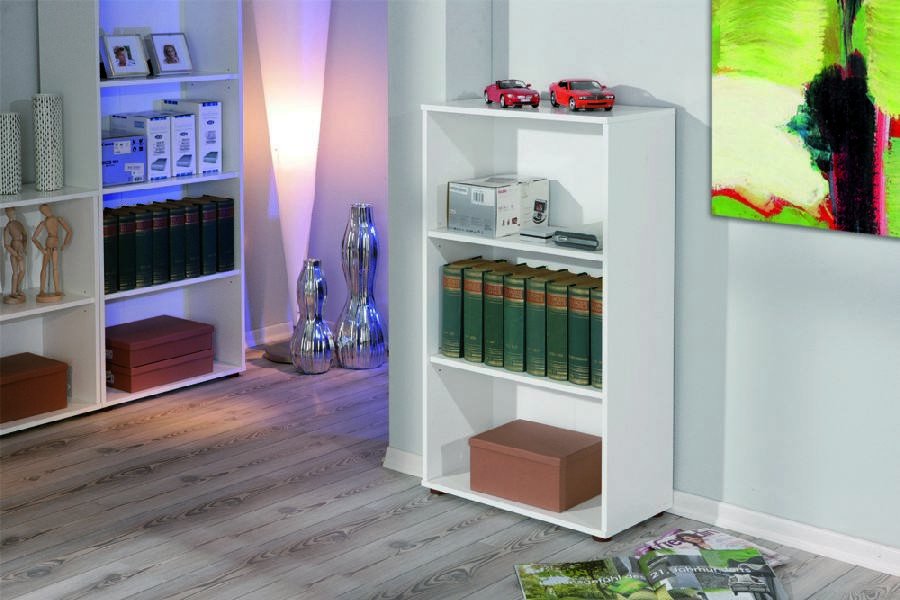 Libreria con tre Djorda, colore bianco, cm 60 x 110 x 30