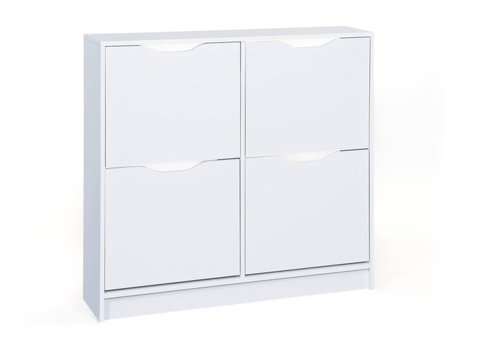 Scarpiera con quattro ante a Drond, colore bianco 90 x 25 x 100