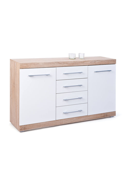 Credenza Dlis, Buffet da soggiorno, Madia da salotto, Dispensa da cucina, 155x40 h87 cm, Bianco