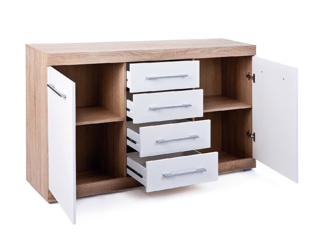 Credenza Dlis, Buffet da soggiorno, Madia da salotto, Dispensa da cucina, 155x40 h87 cm, Bianco