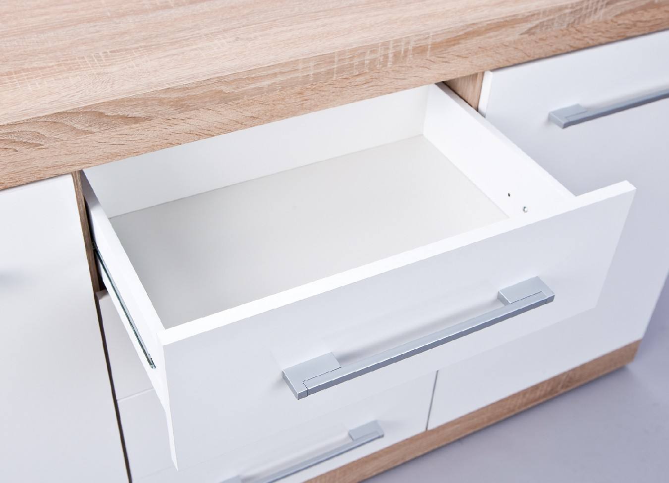 Credenza Dlis, Buffet da soggiorno, Madia da salotto, Dispensa da cucina, 155x40 h87 cm, Bianco