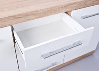 Credenza Dlis, Buffet da soggiorno, Madia da salotto, Dispensa da cucina, 155x40 h87 cm, Bianco