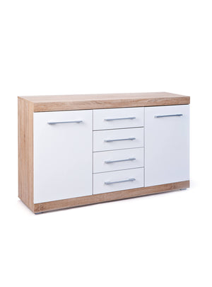 Credenza Dlis, Buffet da soggiorno, Madia da salotto, Dispensa da cucina, 155x40 h87 cm, Bianco