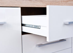 Credenza Dlis, Buffet da soggiorno, Madia da salotto, Dispensa da cucina, 155x40 h87 cm, Bianco