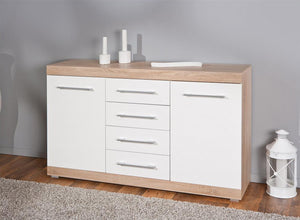 Credenza Dlis, Buffet da soggiorno, Madia da salotto, Dispensa da cucina, 155x40 h87 cm, Bianco
