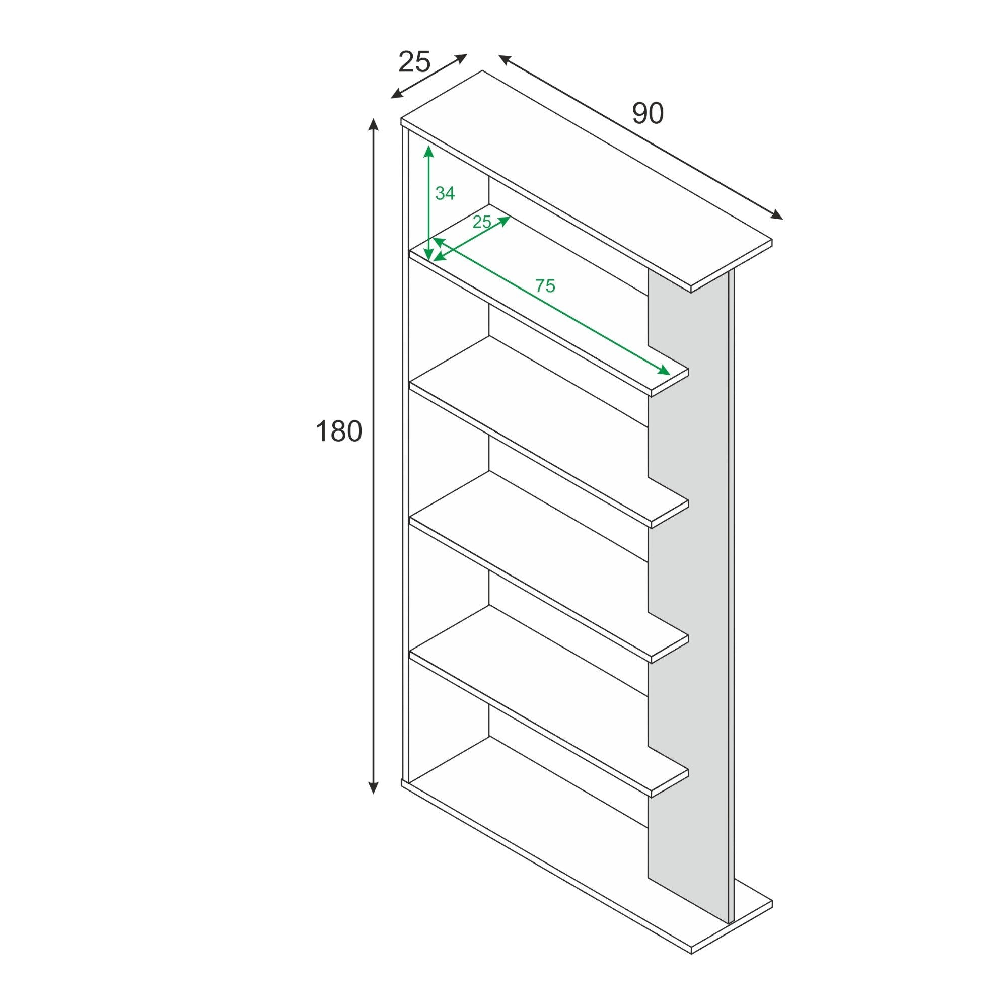 Libreria Eolo, Mobile portalibri bifacciale a 5 ripiani, Scaffale divisorio da ufficio o cameretta, cm 90x25h180, Bianco e Cemento