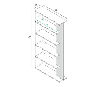 Libreria Eolo, Mobile portalibri bifacciale a 5 ripiani, Scaffale divisorio da ufficio o cameretta, cm 90x25h180, Bianco e Cemento