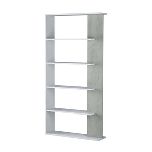 Libreria Eolo, Mobile portalibri bifacciale a 5 ripiani, Scaffale divisorio da ufficio o cameretta, cm 90x25h180, Bianco e Cemento