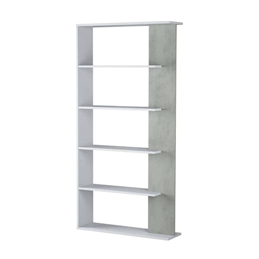 Libreria Eolo, Mobile portalibri bifacciale a 5 ripiani, Scaffale divisorio da ufficio o cameretta, cm 90x25h180, Bianco e Cemento