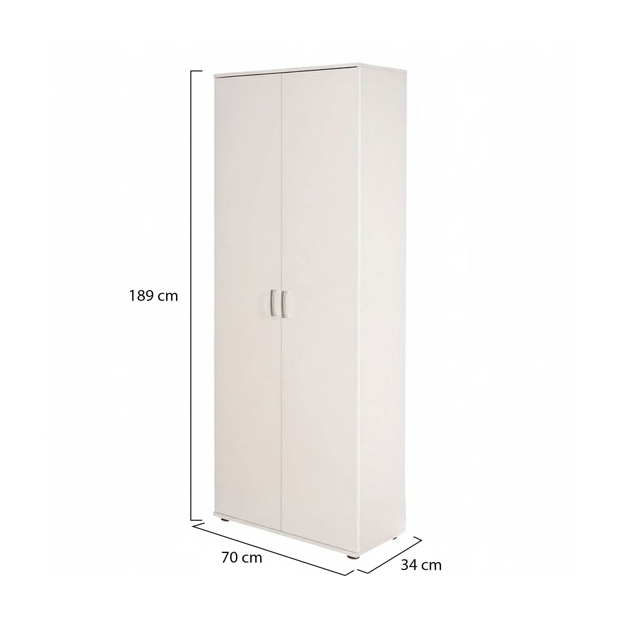 Armadio 2 ante con Dmcilro, color bianco, 70x34x189h