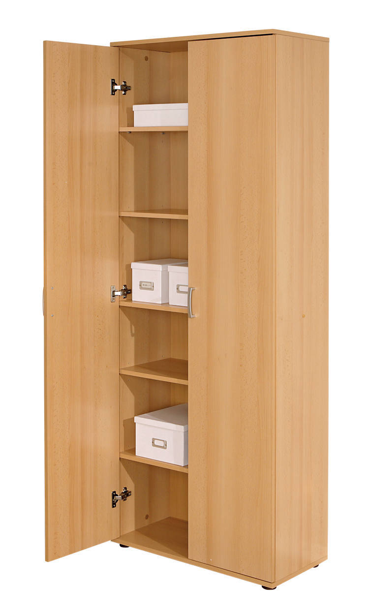 Armadio a due ante con ripiani in laminato, color faggio, Misure 70 x 189 x 34 cm