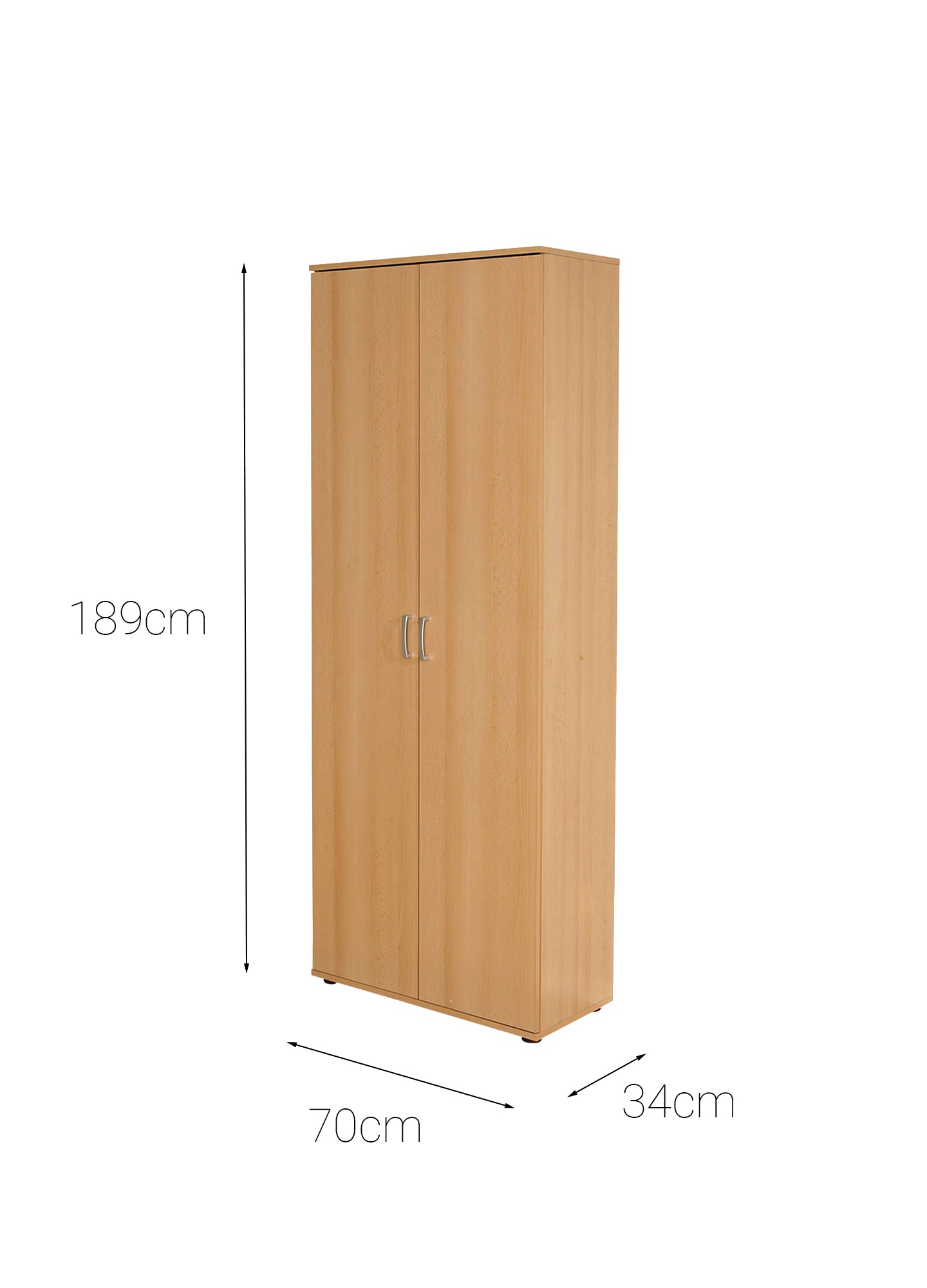 Armadio a due ante con ripiani in laminato, color faggio, Misure 70 x 189 x 34 cm