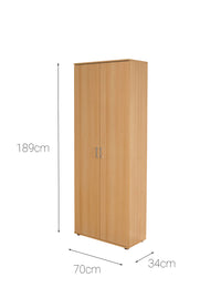 Armadio a due ante con ripiani in laminato, color faggio, Misure 70 x 189 x 34 cm