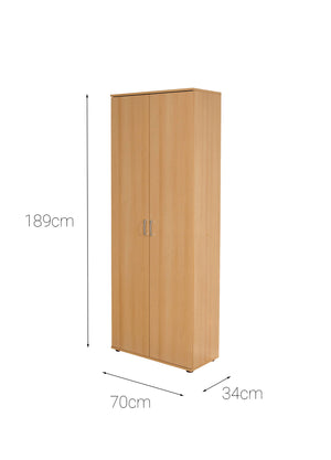 Armadio a due ante con ripiani in laminato, color faggio, Misure 70 x 189 x 34 cm