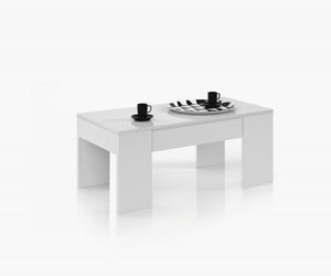 Tavolino da salotto Almas, Tavolino da caffÒ¨ con piano elevabile, Tavolo basso da soggiorno, cm 100x50h45/56, Bianco lucido