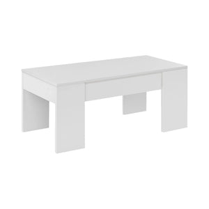 Tavolino da salotto Almas, Tavolino da caffÒ¨ con piano elevabile, Tavolo basso da soggiorno, cm 100x50h45/56, Bianco lucido