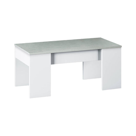 Tavolino da salotto Almas, Tavolino da caffÒ¨ con piano elevabile, Tavolo basso da soggiorno, cm 100x50h45/56, Bianco e cemento