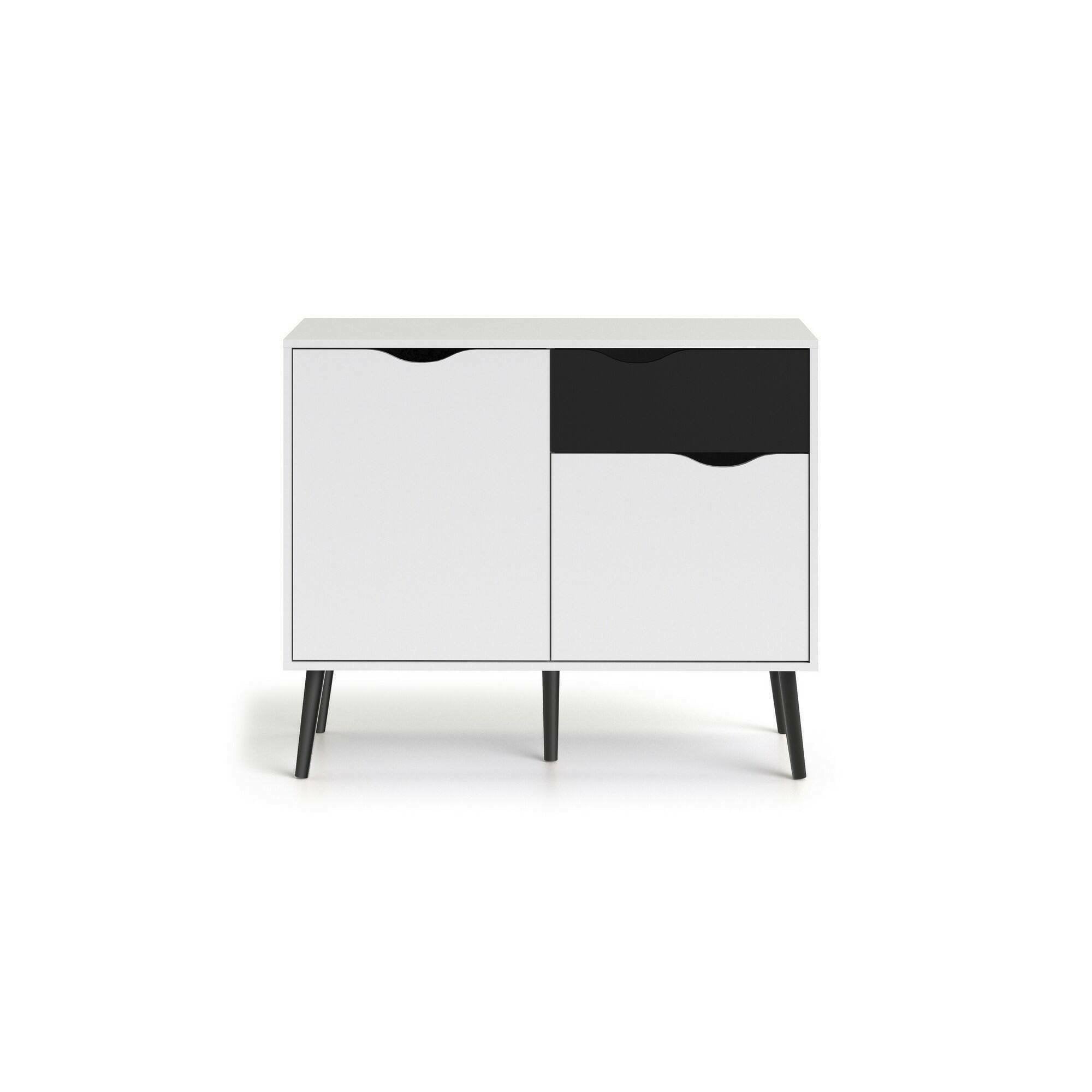 Credenza a due ante e un Audit, colore bianco e nero, Misure 98 x 81 x 39 cm