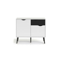 Credenza a due ante e un Audit, colore bianco e nero, Misure 98 x 81 x 39 cm