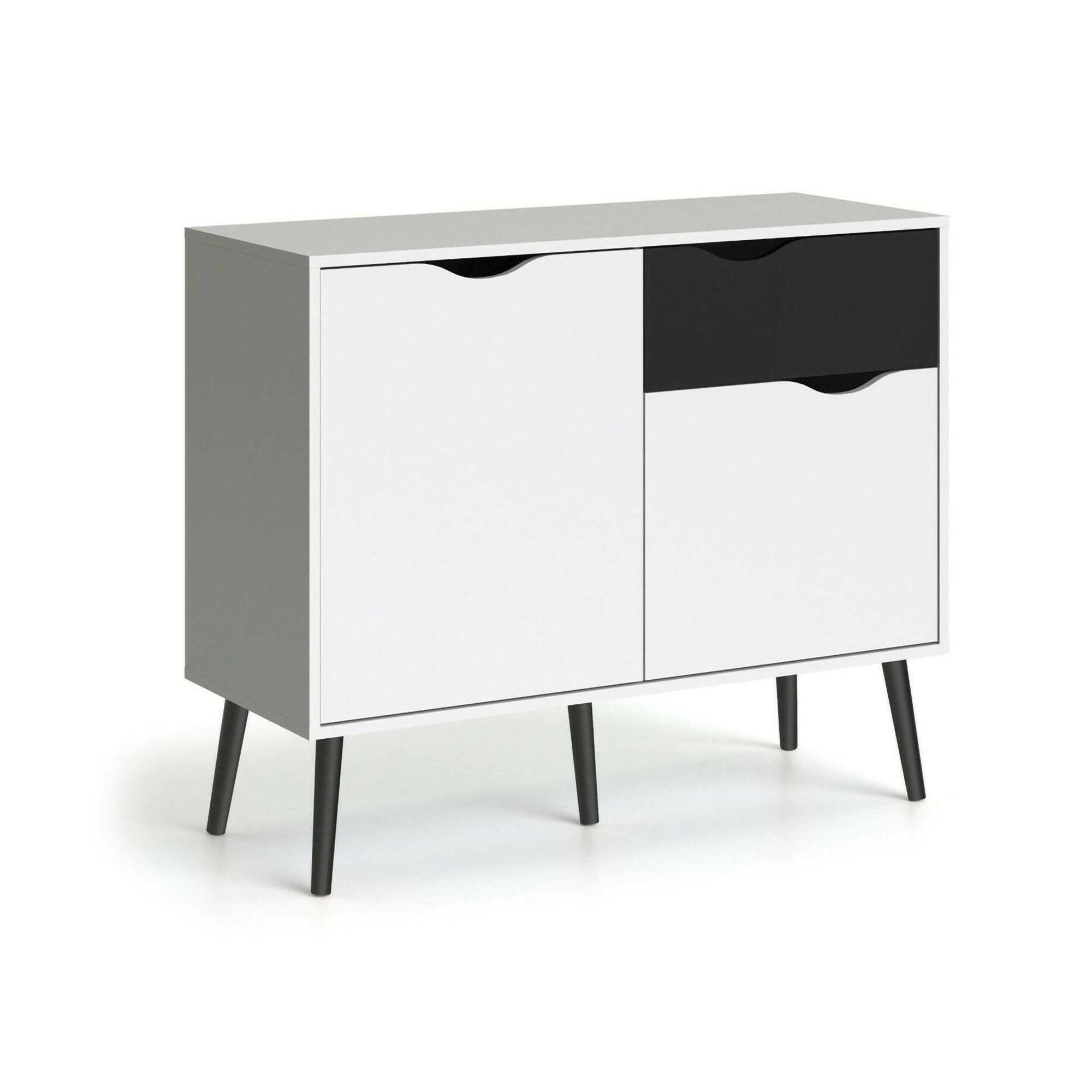 Credenza a due ante e un Audit, colore bianco e nero, Misure 98 x 81 x 39 cm