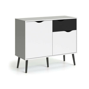 Credenza a due ante e un Audit, colore bianco e nero, Misure 98 x 81 x 39 cm