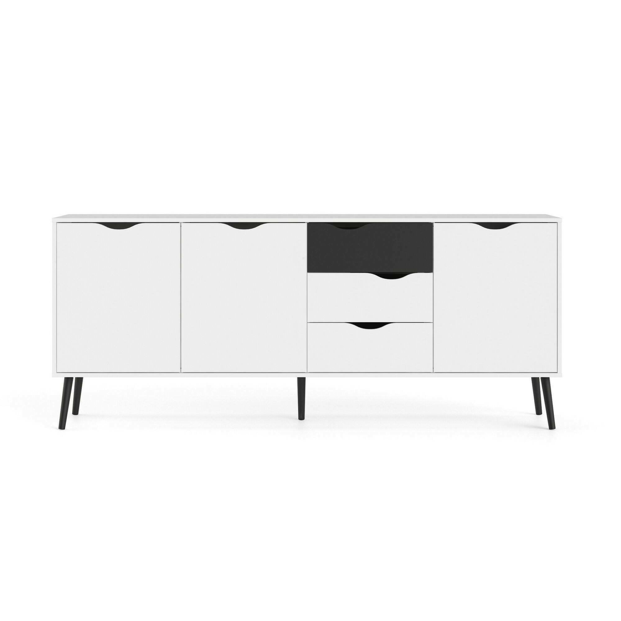 Credenza a tre a ante e tre Anima, colore bianco e nero, Misure 195 x 81 x 39 cm