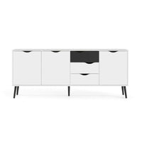 Credenza a tre a ante e tre Anima, colore bianco e nero, Misure 195 x 81 x 39 cm