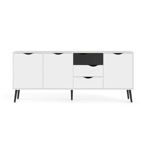 Credenza a tre a ante e tre Anima, colore bianco e nero, Misure 195 x 81 x 39 cm
