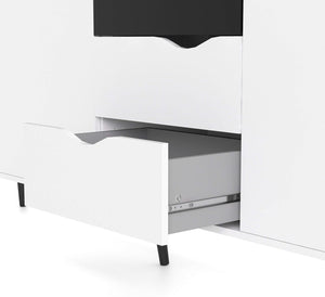 Credenza a tre a ante e tre Anima, colore bianco e nero, Misure 195 x 81 x 39 cm