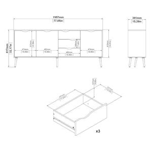 Credenza a tre a ante e tre Anima, colore bianco e nero, Misure 195 x 81 x 39 cm