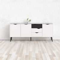 Credenza a tre a ante e tre Anima, colore bianco e nero, Misure 195 x 81 x 39 cm