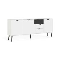 Credenza a tre a ante e tre Anima, colore bianco e nero, Misure 195 x 81 x 39 cm