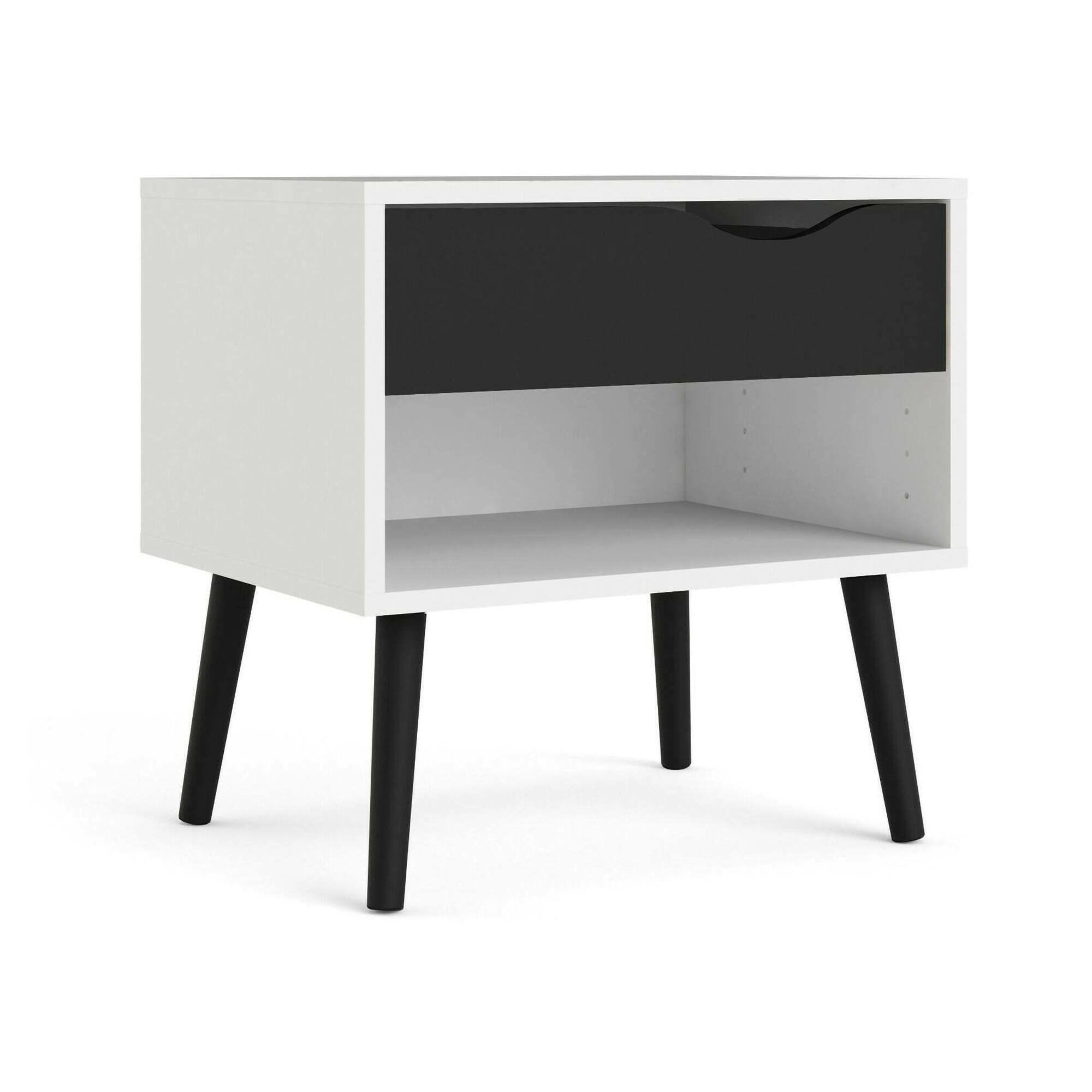 Comodino a un cassetto e un vano Lucina, colore bianco e nero, Misure 50 x 49 x 39 cm