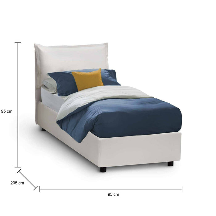 Letto singolo Alistair, Letto contenitore con rivestimento in ecopelle, Made in Italy, Apertura frontale, adatto per materasso cm 80x190, Bianco