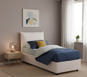 Letto singolo Alistair, Letto contenitore con rivestimento in ecopelle, Made in Italy, Apertura frontale, adatto per materasso cm 80x190, Bianco