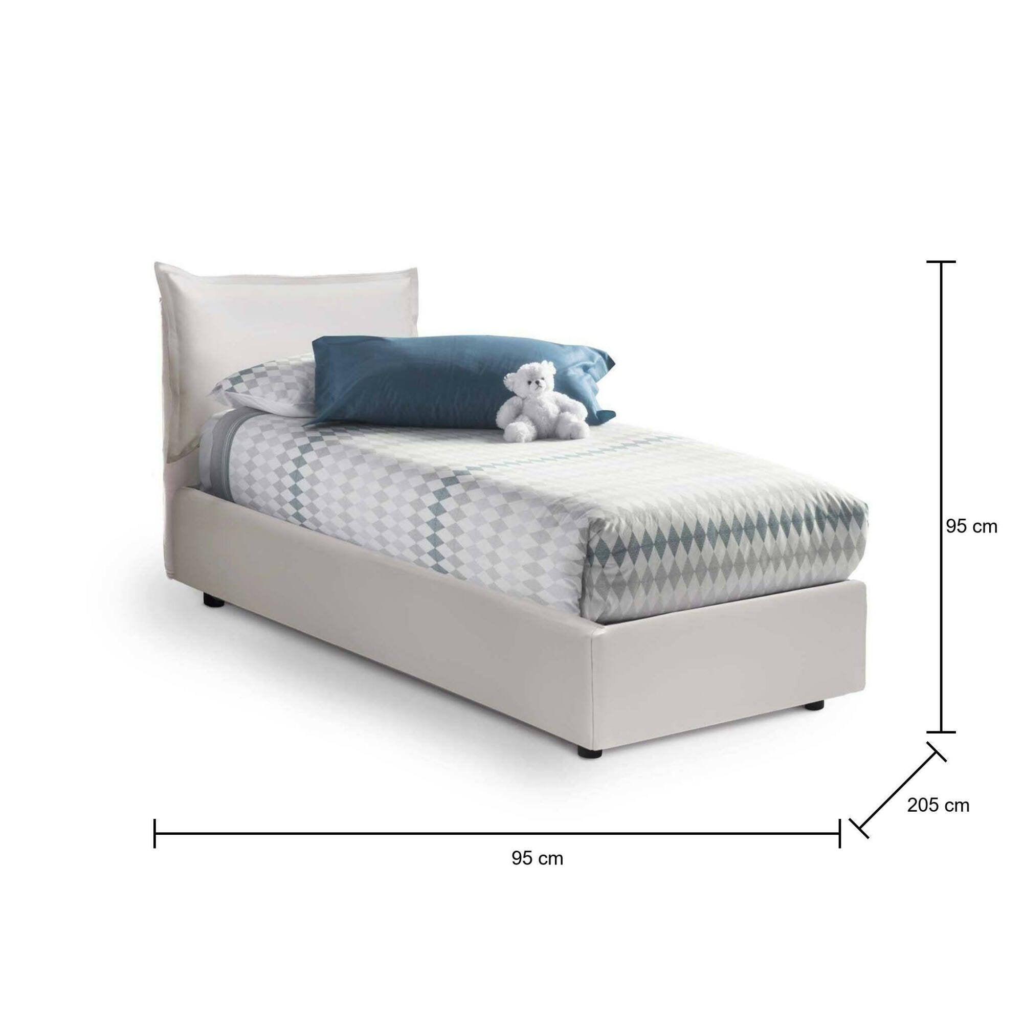 Letto singolo Anathema, Letto contenitore con rivestimento in ecopelle, Made in Italy, Apertura laterale, adatto per materasso cm 80x190, Bianco