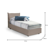 Letto singolo Anathema, Letto contenitore con rivestimento in ecopelle, Made in Italy, Apertura laterale, adatto per materasso cm 80x190, Tortora