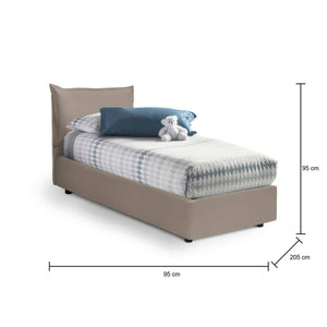 Letto singolo Anathema, Letto contenitore con rivestimento in ecopelle, Made in Italy, Apertura laterale, adatto per materasso cm 80x190, Tortora