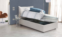 Letto singolo Alzavola, Letto contenitore con rivestimento in ecopelle, Made in Italy, Apertura laterale, con materasso cm 80x190 incluso, Bianco