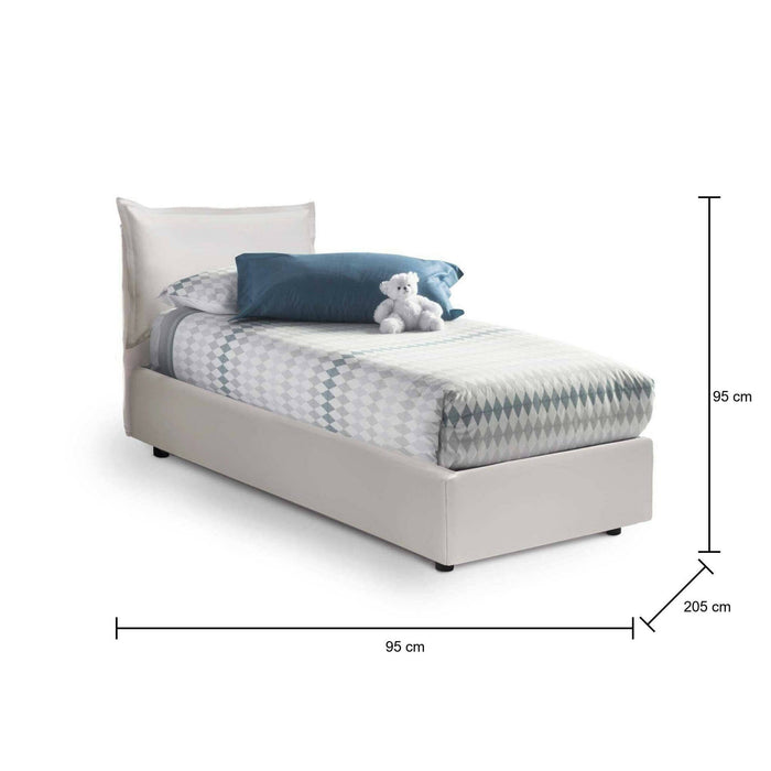 Letto singolo Alzavola, Letto contenitore con rivestimento in ecopelle, Made in Italy, Apertura laterale, con materasso cm 80x190 incluso, Bianco