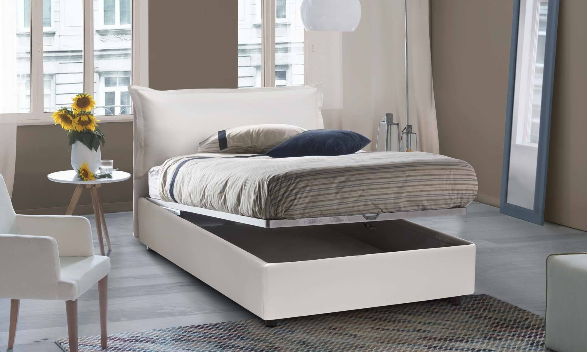 Latona, Letto Piazza e Mezza Contenitore Made in Italy, Bianco