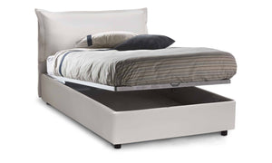 Letto piazza e mezza Latona, Letto contenitore con rivestimento in ecopelle, Made in Italy, Apertura frontale, adatto per materasso cm 120x190, Bianco