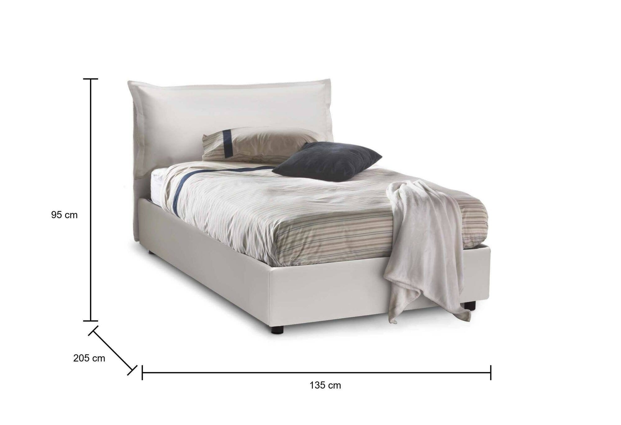 Latona, Letto Piazza e Mezza Contenitore Made in Italy, Bianco