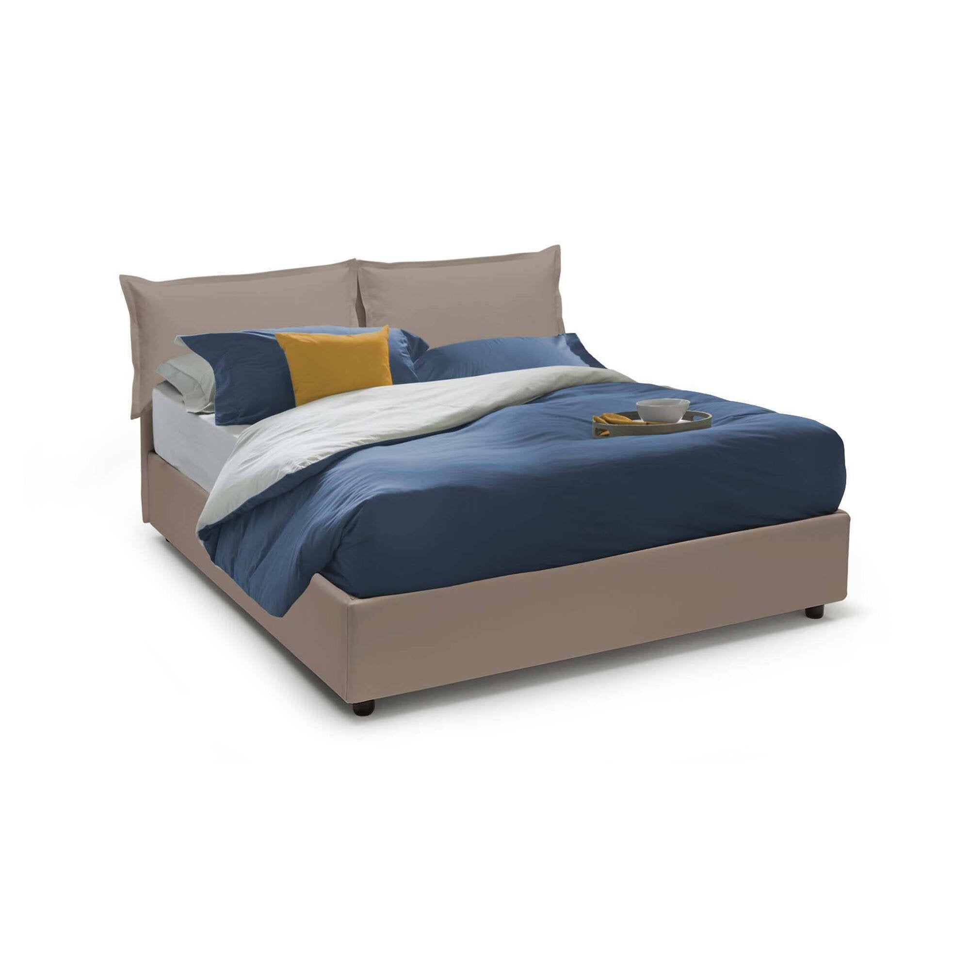 Letto matrimoniale Viburno, Letto contenitore con rivestimento in ecopelle, Made in Italy, Apertura frontale, adatto per materasso cm 160x190, Tortora