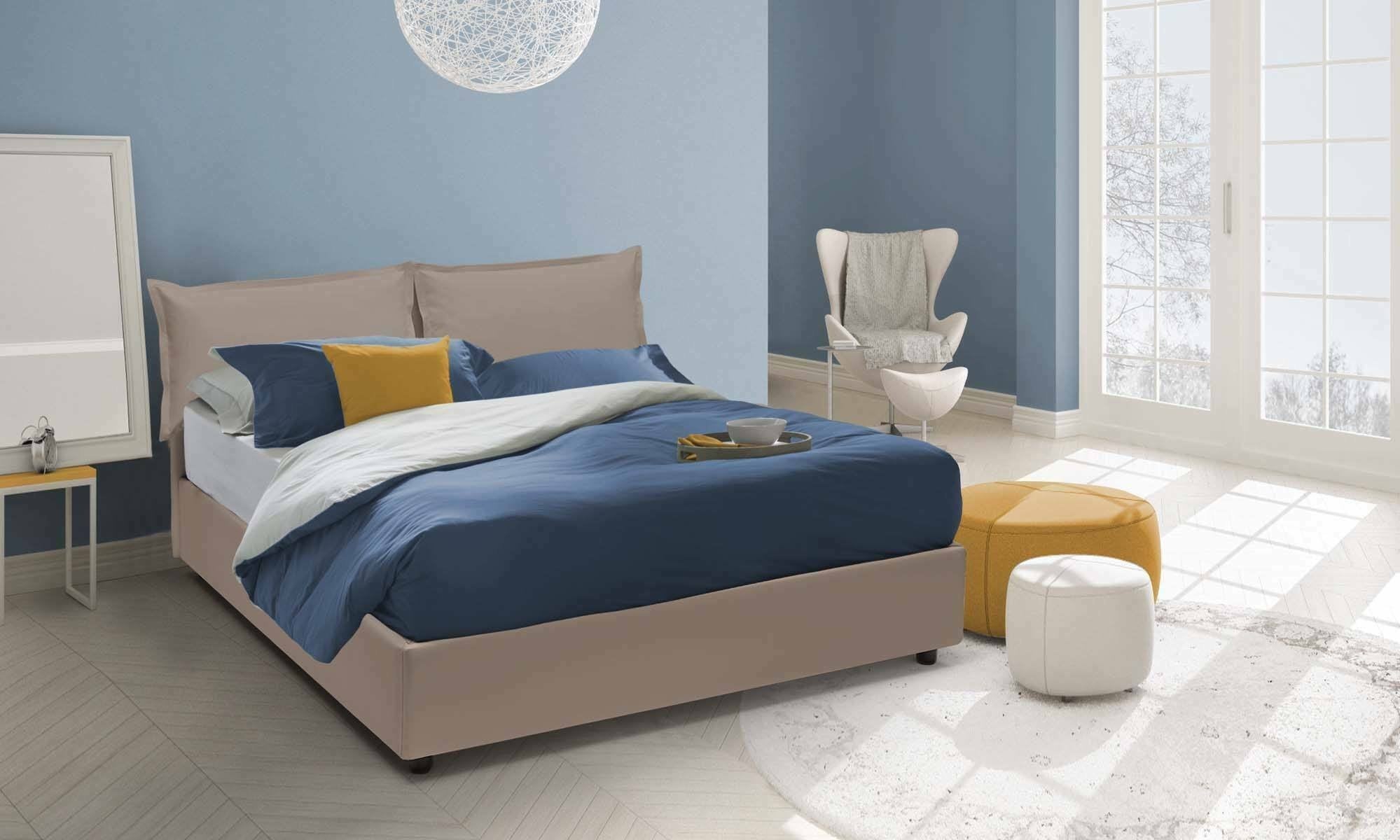 Letto matrimoniale Armani, Letto contenitore con rivestimento in ecopelle, Made in Italy, Apertura frontale, con materasso cm 160x190 incluso, Tortora