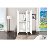 Guardaroba 0, Armadio moderno ad ante battenti, Mobile lineare da camera con tubo appendiabiti e ripiani, color Biano frassinato, Cm 135x58h247, 3 Ante,