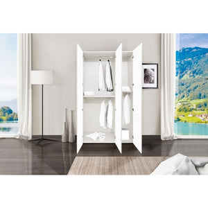 Guardaroba 0, Armadio moderno ad ante battenti, Mobile lineare da camera con tubo appendiabiti e ripiani, color Biano frassinato, Cm 135x58h247, 3 Ante,