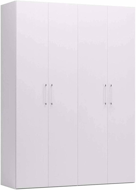 Guardaroba 0, Armadio moderno ad ante battenti, Mobile lineare da camera con tubo appendiabiti e ripiani, color Biano frassinato, Cm 181x58h247, 4 Ante