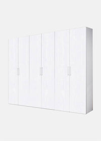 Guardaroba 0, Armadio moderno ad ante battenti, Mobile lineare da camera con tubo appendiabiti e ripiani, color Biano frassinato, Cm 270x58h247, 6 Ante