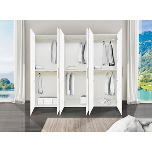 Guardaroba 0, Armadio moderno ad ante battenti, Mobile lineare da camera con tubo appendiabiti e ripiani, color Biano frassinato, Cm 270x58h247, 6 Ante